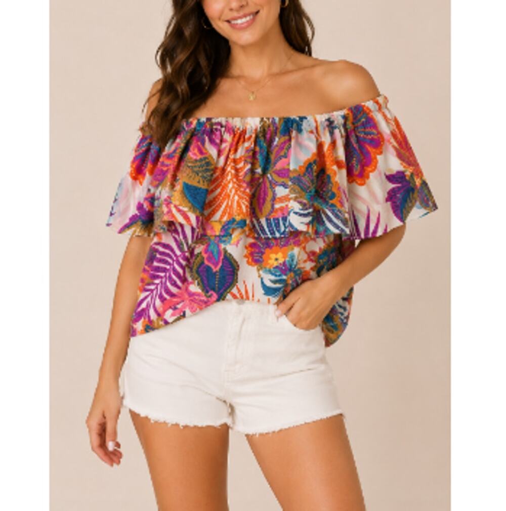 Trina Turk Multi Off Shoulder Agua Caliente 2 Top Size XXL